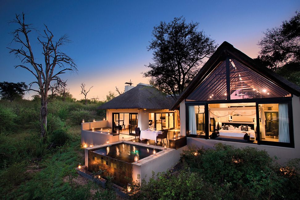 Lion Sands Ivory Lodge at dusk