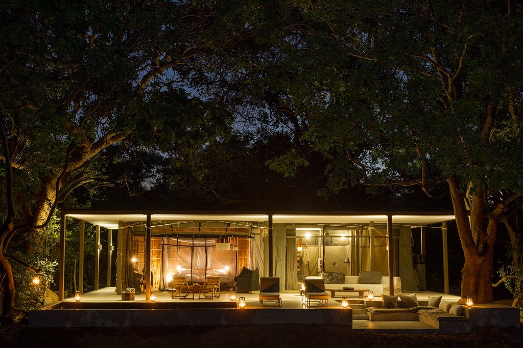 A suite glowing against the night